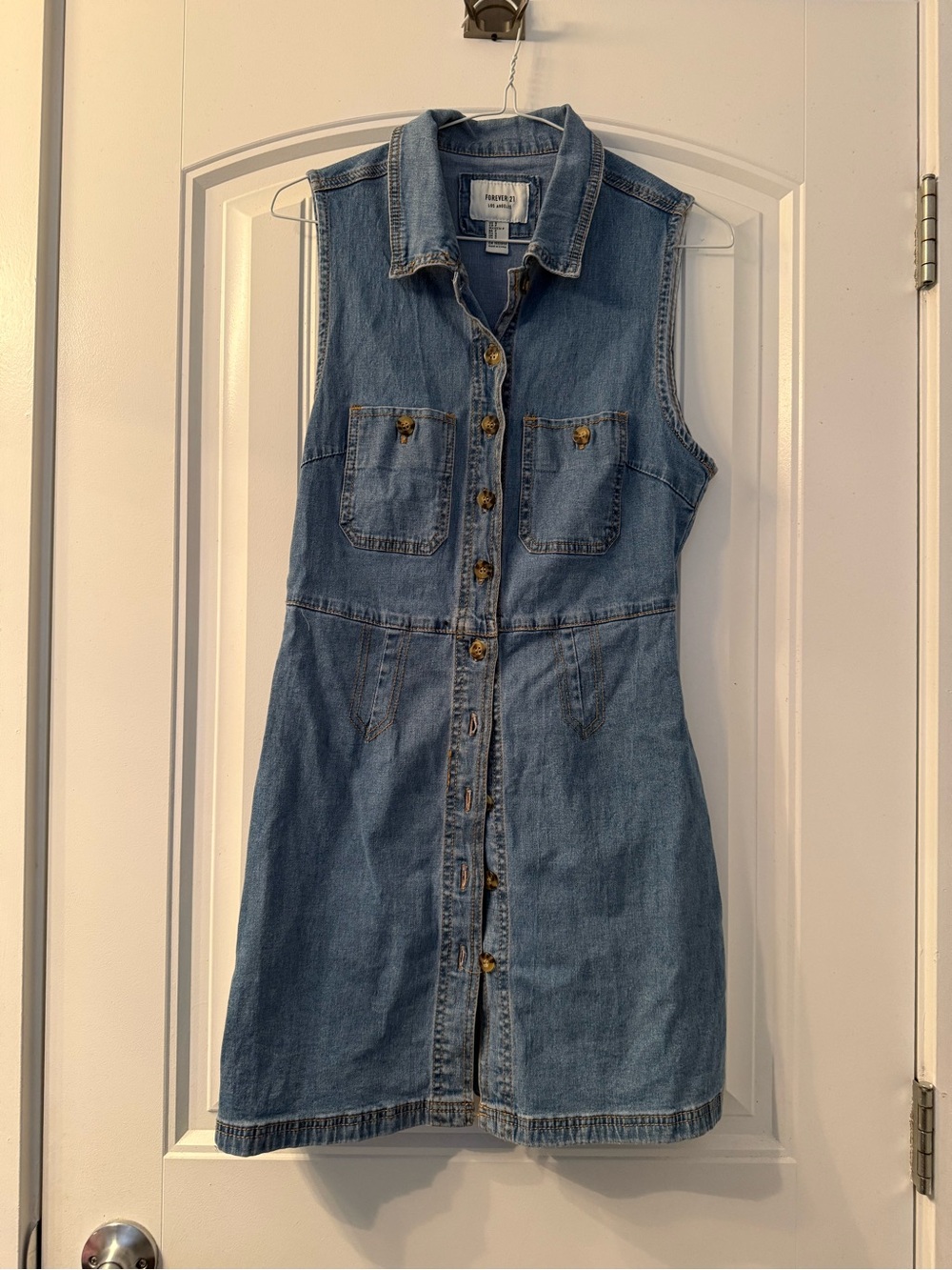Forever 21 Sleeveless Denim Midi Dress in Light Blue